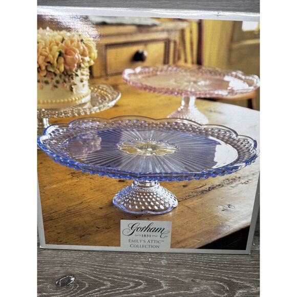 Vintage Gorham Emily's Attic Collection Pink 13” Footed Cake Plate Stand hobnail - Picture 3 of 11